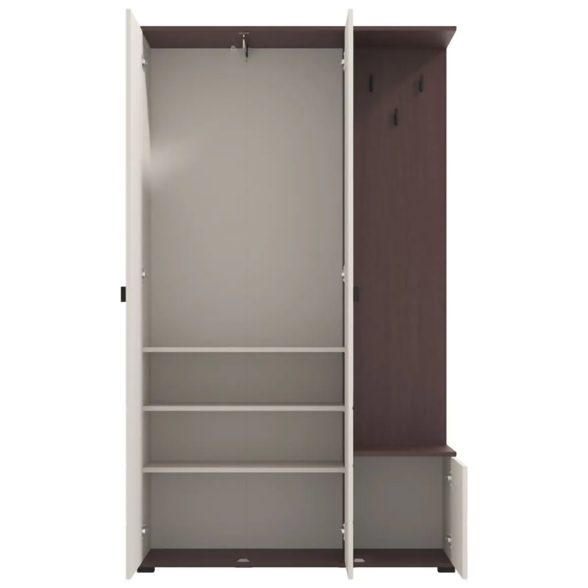 Mobile da Ingresso Bianco Crema Marrone Noce Specchio Incluso 4 Ripiani 116x35x197h cm, Appendiabiti - Raroto