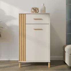 Mobile da Ingresso Bianco Crema Marrone un Cassetto 2 Ripiani 59.5x40x103h cm, Un'anta - Carducci