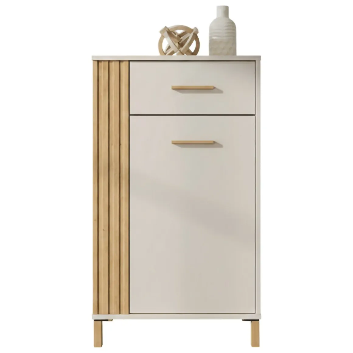 Mobile da Ingresso Bianco Crema Marrone un Cassetto 2 Ripiani 59.5x40x103h cm, Un'anta - Carducci