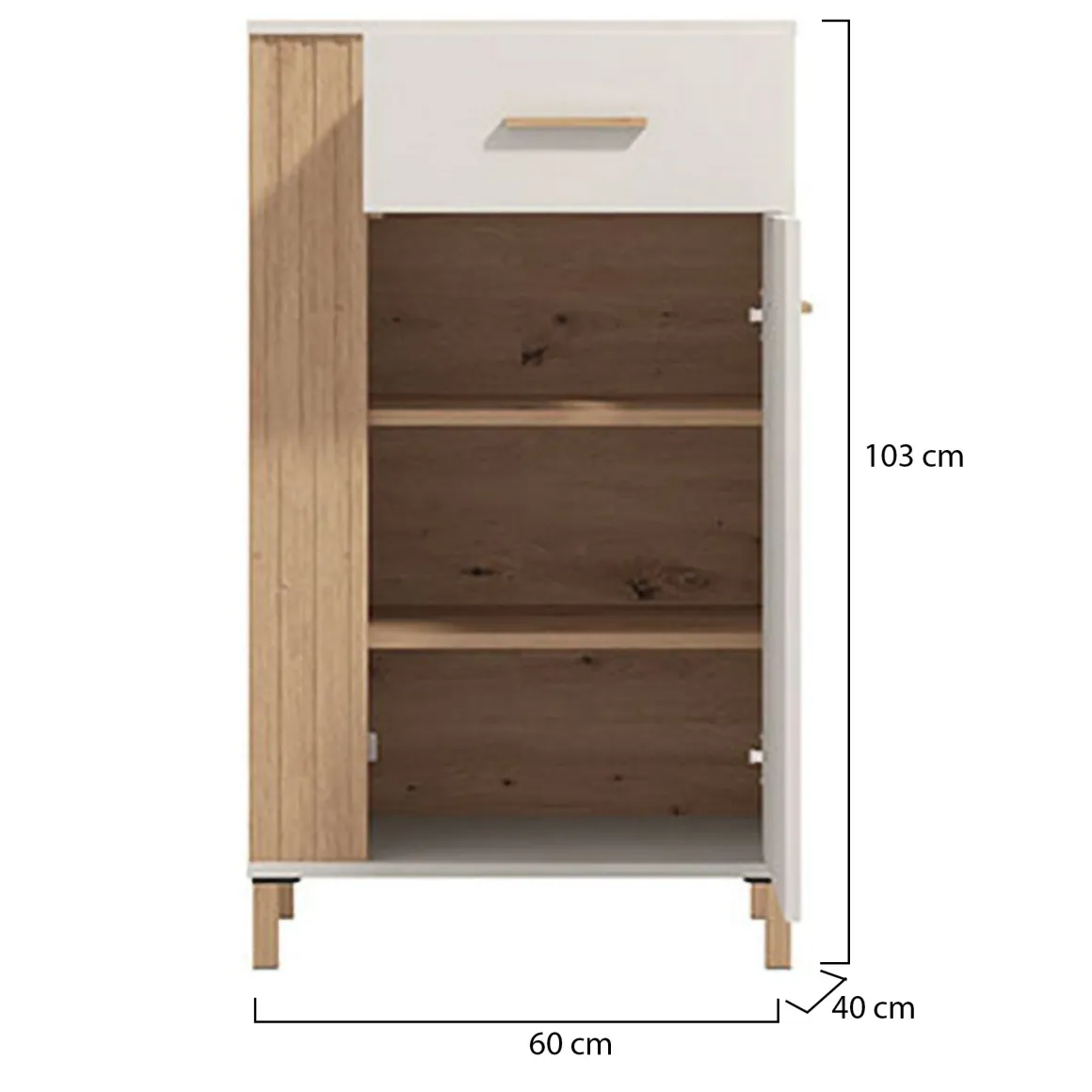 Mobile da Ingresso Bianco Crema Marrone un Cassetto 2 Ripiani 59.5x40x103h cm, Un'anta - Carducci