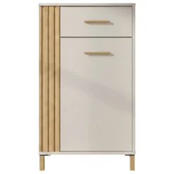 Mobile da Ingresso Bianco Crema Marrone un Cassetto 2 Ripiani 59.5x40x103h cm, Un'anta - Carducci
