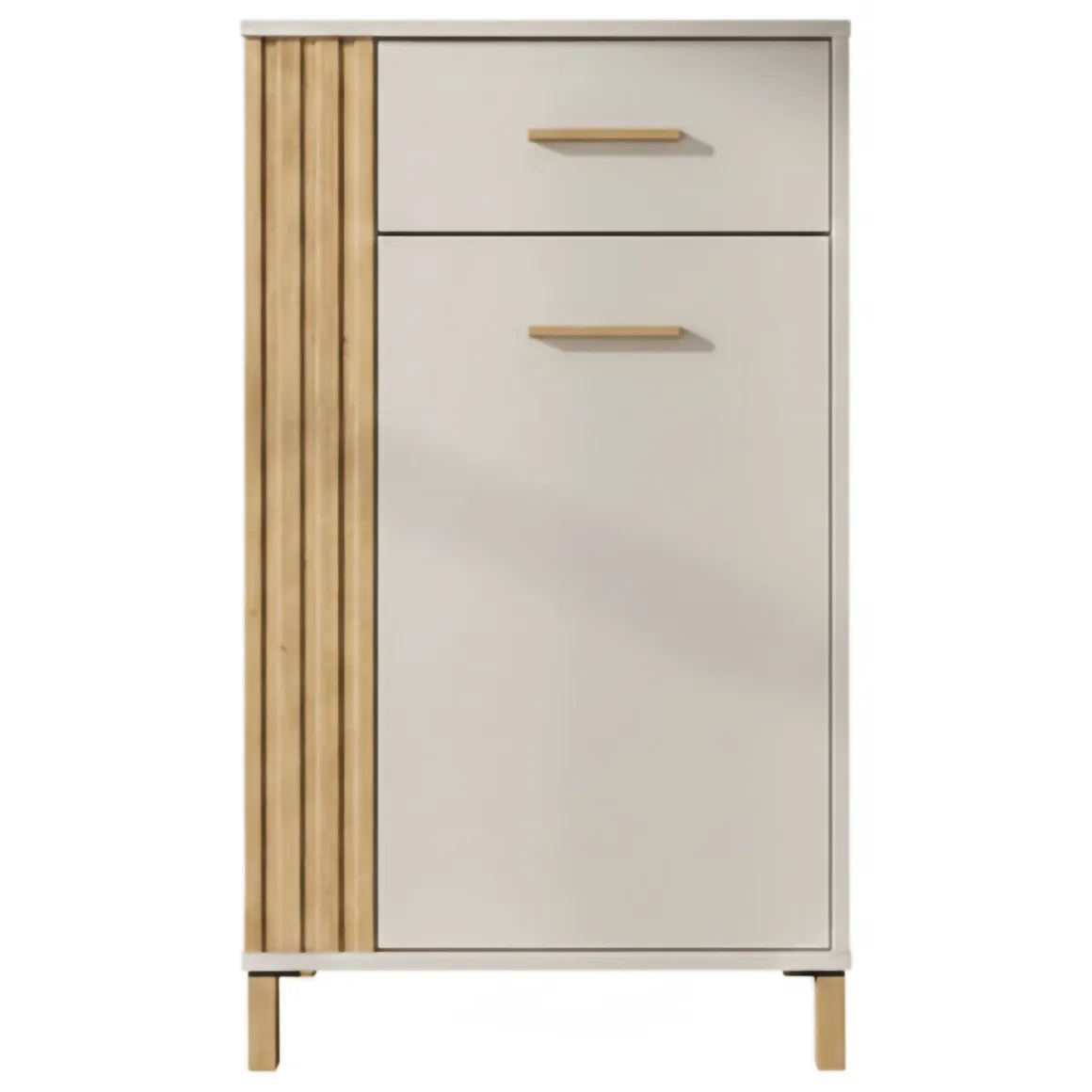 Mobile da Ingresso Bianco Crema Marrone un Cassetto 2 Ripiani 59.5x40x103h cm, Un'anta - Carducci