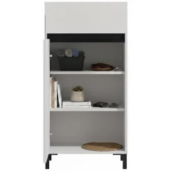 Mobile da Ingresso Bianco Crema Nero un Cassetto 2 Ripiani 54.5x40x109.5h cm, Un'anta - Pollenza
