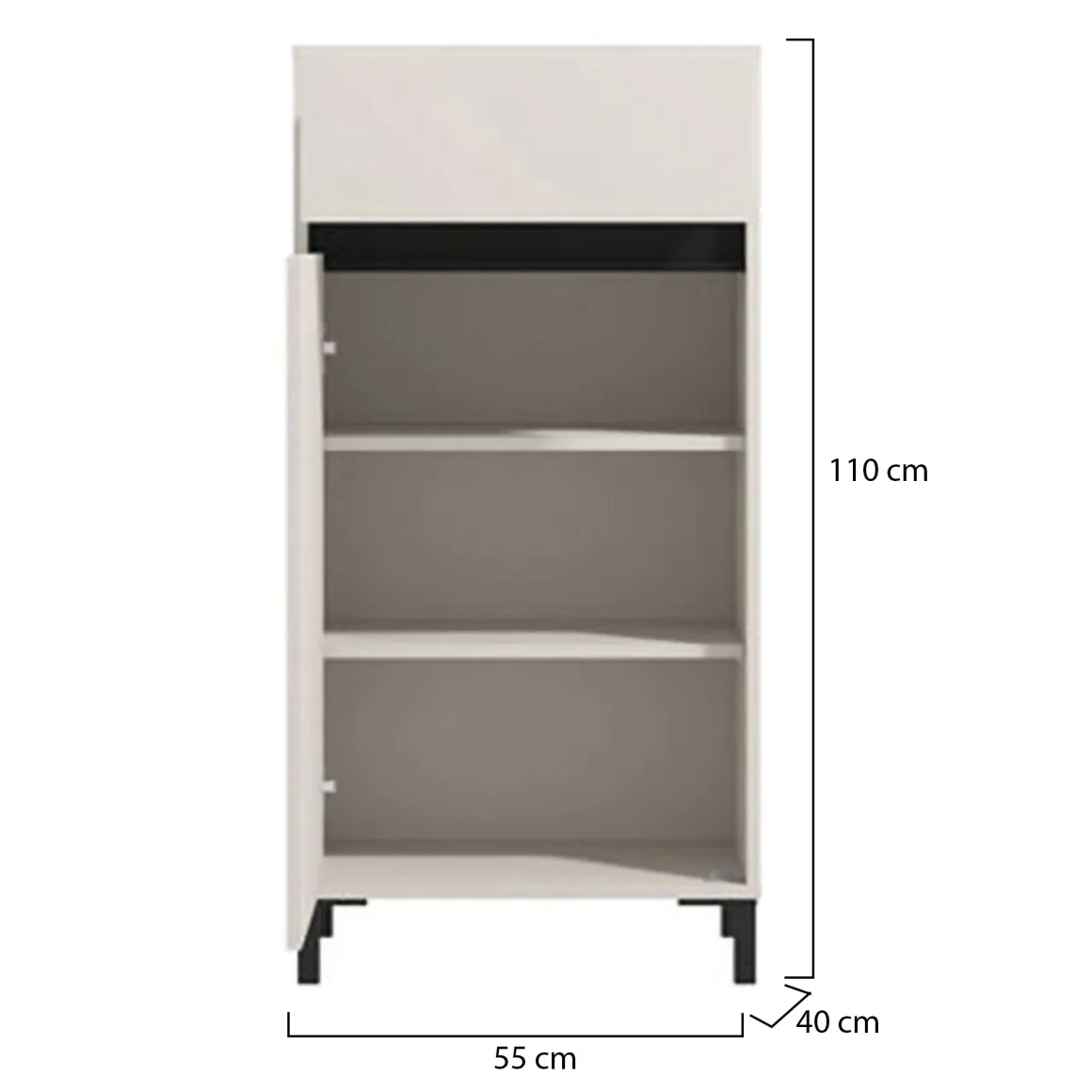Mobile da Ingresso Bianco Crema Nero un Cassetto 2 Ripiani 54.5x40x109.5h cm, Un'anta - Pollenza