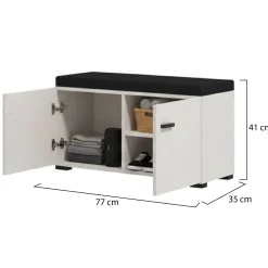 Mobile da Ingresso Bianco Crema Nero un Ripiano 2 Ante 77x35x40.5h cm, 2 Vani - Druento