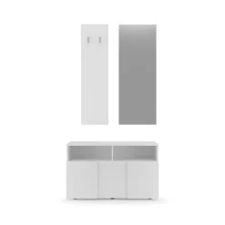 Mobile da Ingresso Bianco Fantasia Specchio Incluso 4 Paia 91x36x165h cm, 2 Ripiani - Riano