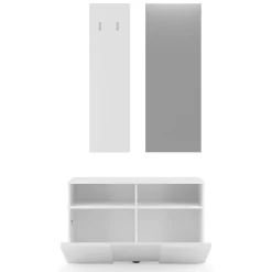 Mobile da Ingresso Bianco Fantasia Specchio Incluso 4 Paia 91x36x165h cm, 2 Ripiani - Riano