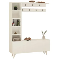 Mobili Da Ingresso > Dmora Mobile da Ingresso Bianco Grigio Appendiabiti 6 Ripiani 120x32x162h cm, Apertura a Ribalta - Gordona Grigio, Bianco