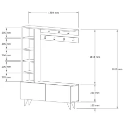 Mobili Da Ingresso > Dmora Mobile da Ingresso Bianco Grigio Appendiabiti 6 Ripiani 120x32x162h cm, Apertura a Ribalta - Gordona Grigio, Bianco