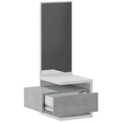 Mobile da Ingresso Bianco Grigio Cemento Specchio Incluso un Cassetto 43x32x90h cm, Installazione Sospesa - Tesero