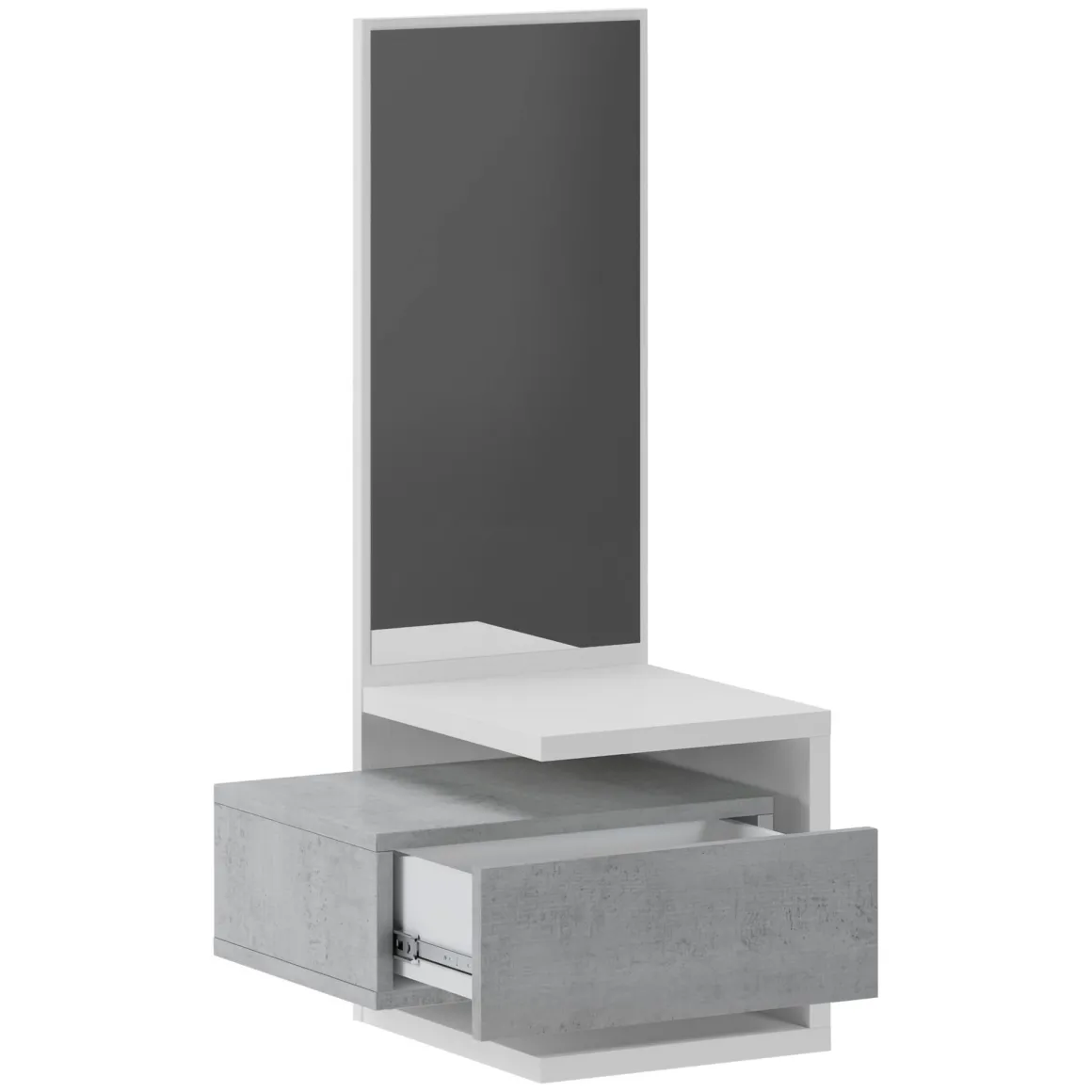 Mobile da Ingresso Bianco Grigio Cemento Specchio Incluso un Cassetto 43x32x90h cm, Installazione Sospesa - Tesero