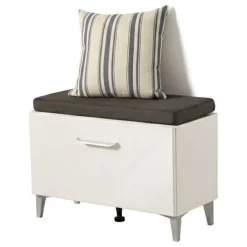 Mobile da Ingresso Bianco Grigio Scuro un Ripiano Un'anta 74.5x35x53h cm, 2 Vani - Ceranesi