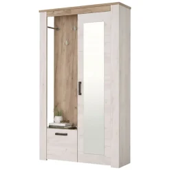 Mobile da Ingresso Bianco Larice Marrone Rovere Specchio Incluso 5 Ripiani 114x36.5x195h cm, Appendiabiti - Valva
