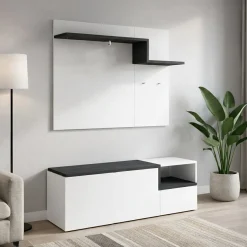 Mobile da Ingresso Bianco Lucido Grigio Ardesia 3 Ripiani Appendiabiti 120x40x154h cm, 2 Ante Made in Italy - Graziella