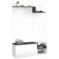 Mobile da Ingresso Bianco Lucido Grigio Ardesia 3 Ripiani Appendiabiti 120x40x154h cm, 2 Ante Made in Italy - Graziella