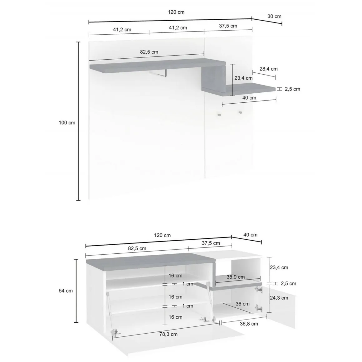 Mobili Da Ingresso|Ingresso > Dmora Mobile da Ingresso Bianco Lucido Marrone Acero 3 Ripiani Appendiabiti 120x40x154h cm, 2 Ante Made in Italy - Graziella Marrone Acero, Bianco Lucido