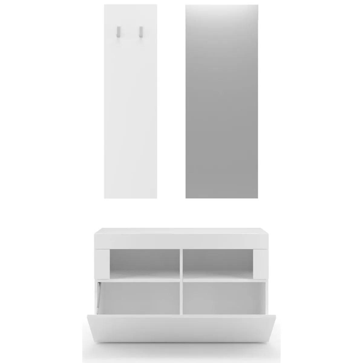 Mobili Da Ingresso > Dmora Mobile da Ingresso Specchio Incluso 4 Paia 91x36x165h cm, 2 Ripiani - Toirano Bianco Lucido