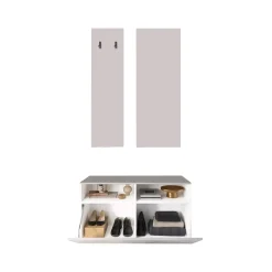 Mobile da Ingresso Bianco Lucido Trasparente Specchio Incluso Appendiabiti 91x36x165h cm, 4 Paia - Rizzuto