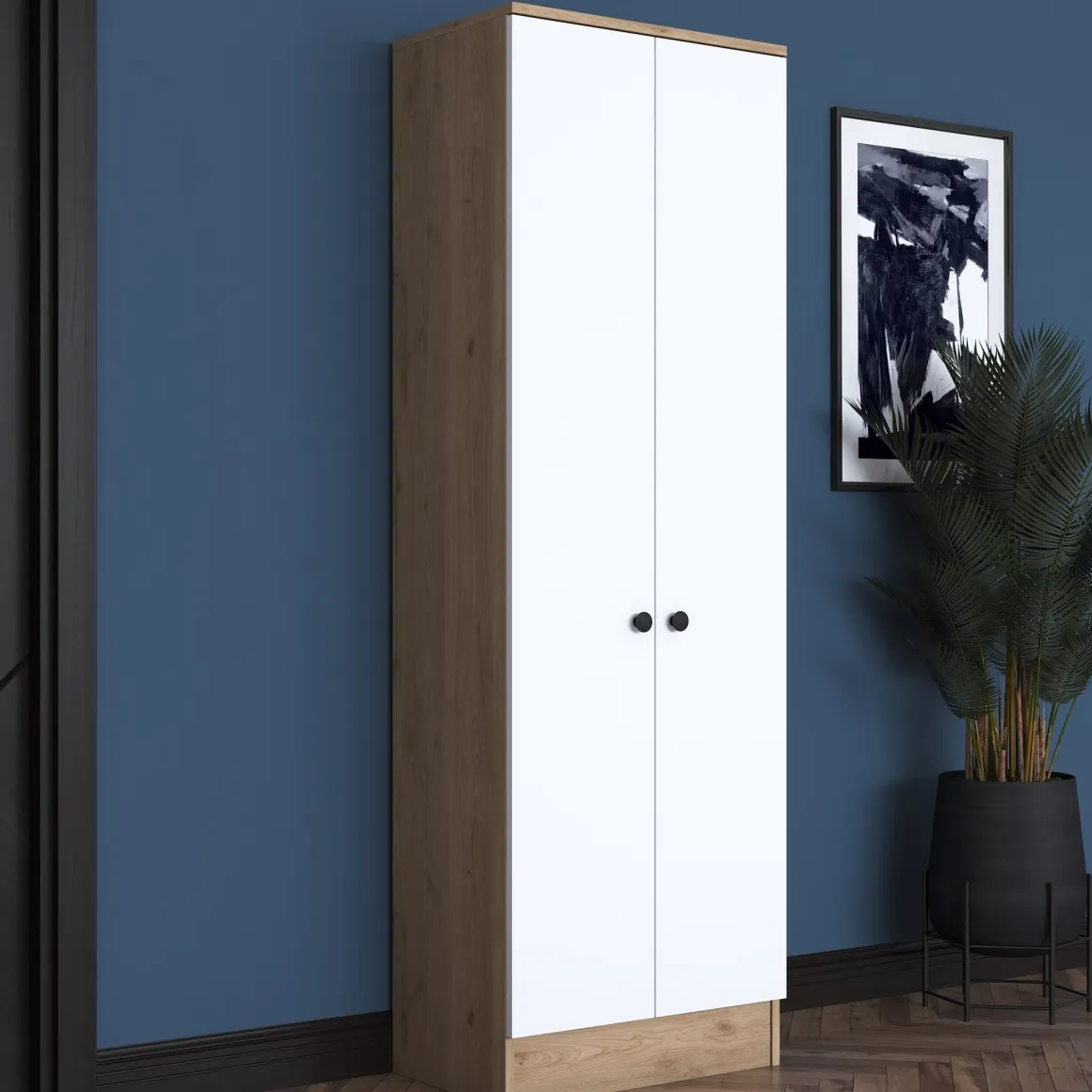 Mobile da Ingresso Bianco Marrone Noce 2 Ripiani Appendiabiti 60x38x183h cm, 2 Ante - Tursi
