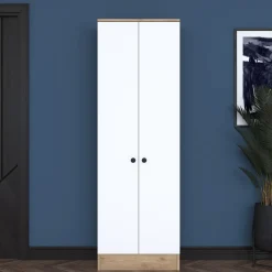 Mobile da Ingresso Bianco Marrone Noce 2 Ripiani Appendiabiti 60x38x183h cm, 2 Ante - Tursi