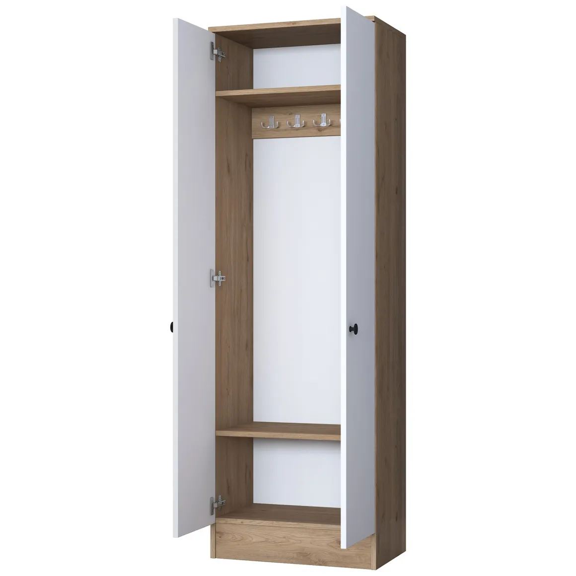 Mobile da Ingresso Bianco Marrone Noce 2 Ripiani Appendiabiti 60x38x183h cm, 2 Ante - Tursi