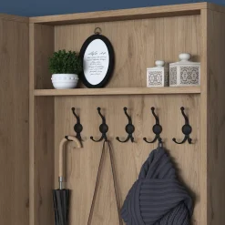 Mobile da Ingresso Bianco Marrone Rovere 5 Ripiani Appendiabiti 120x36x183h cm, 4 Ante - Rezzato