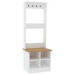 Mobile da Ingresso Bianco Marrone Rovere 6 Ripiani Appendiabiti 64x43x175h cm, 4 Vani - Verderio