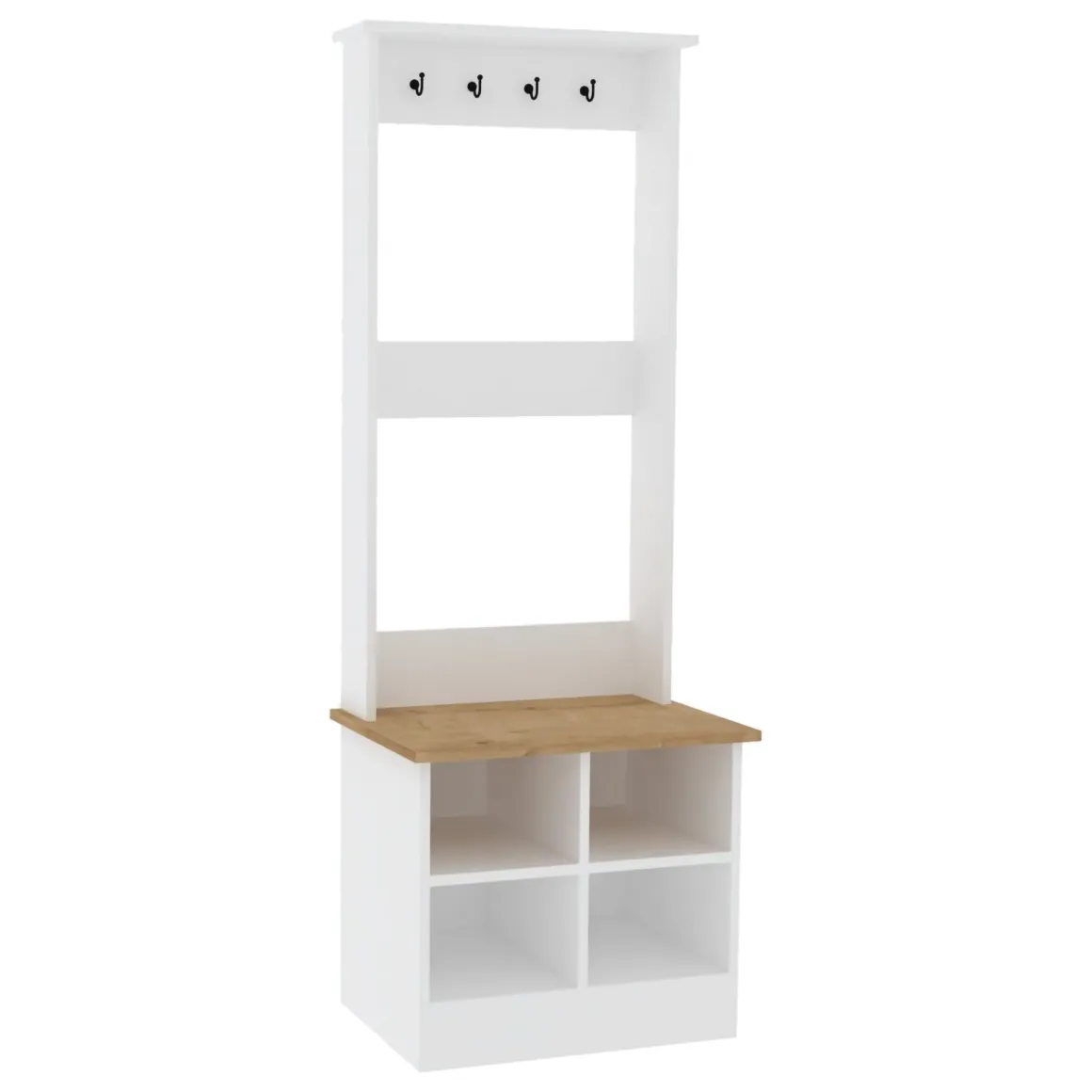 Mobile da Ingresso Bianco Marrone Rovere 6 Ripiani Appendiabiti 64x43x175h cm, 4 Vani - Verderio