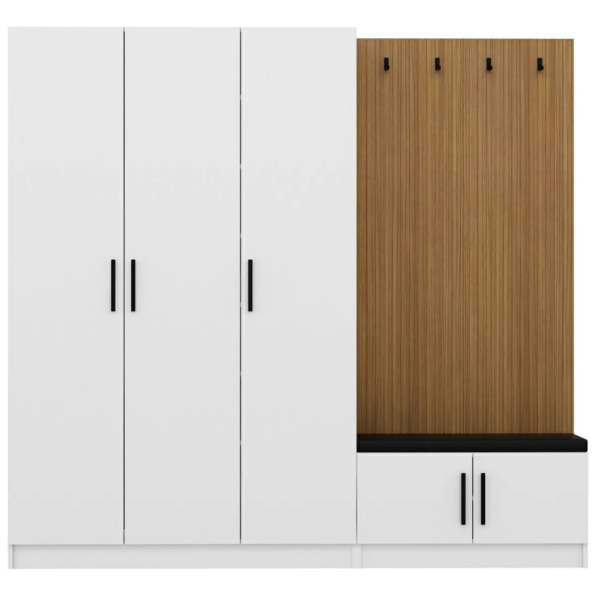Mobili Da Ingresso > Dmora Mobile da Ingresso Bianco Marrone Rovere 7 Ripiani Appendiabiti 225x35x210h cm, 5 Ante - Tolfa Marrone, Bianco Rovere