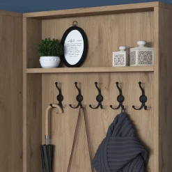 Mobili Da Ingresso > Dmora Mobile da Ingresso Bianco Marrone Rovere Nodi Specchio Incluso 3 Ripiani 91.5x28x202h cm, Appendiabiti - Viggiano Marrone, Bianco Rovere Nodi