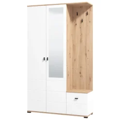 Mobile da Ingresso Bianco Marrone Rovere Nodi Specchio Incluso 4 Ripiani 116x35x197h cm, Appendiabiti - Raroto