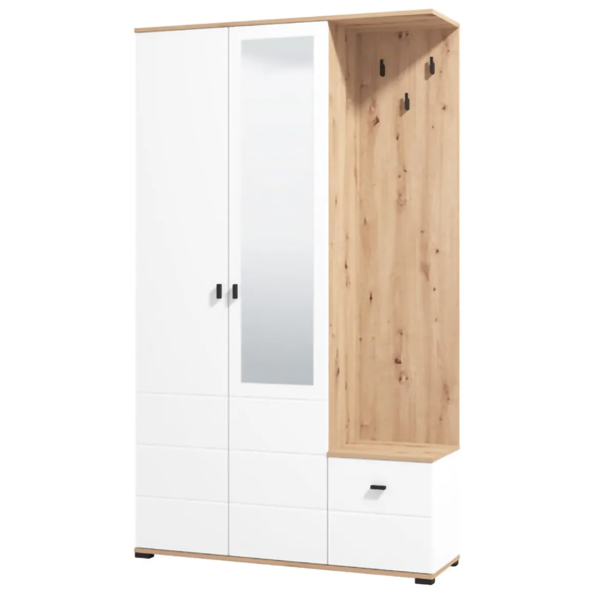 Mobile da Ingresso Bianco Marrone Rovere Nodi Specchio Incluso 4 Ripiani 116x35x197h cm, Appendiabiti - Raroto