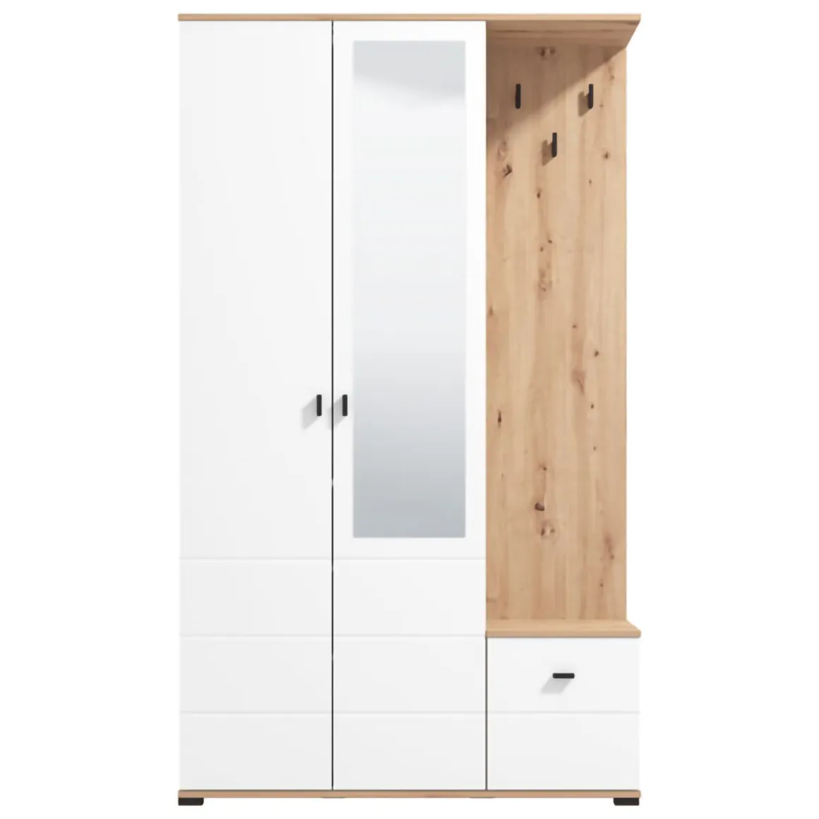 Mobile da Ingresso Bianco Marrone Rovere Nodi Specchio Incluso 4 Ripiani 116x35x197h cm, Appendiabiti - Raroto