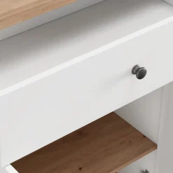 Mobili Da Ingresso > Dmora Mobile da Ingresso Bianco Marrone Rovere Specchio Incluso 5 Ripiani 120x40x45h cm, Appendiabiti - Crespino Marrone, Bianco Rovere
