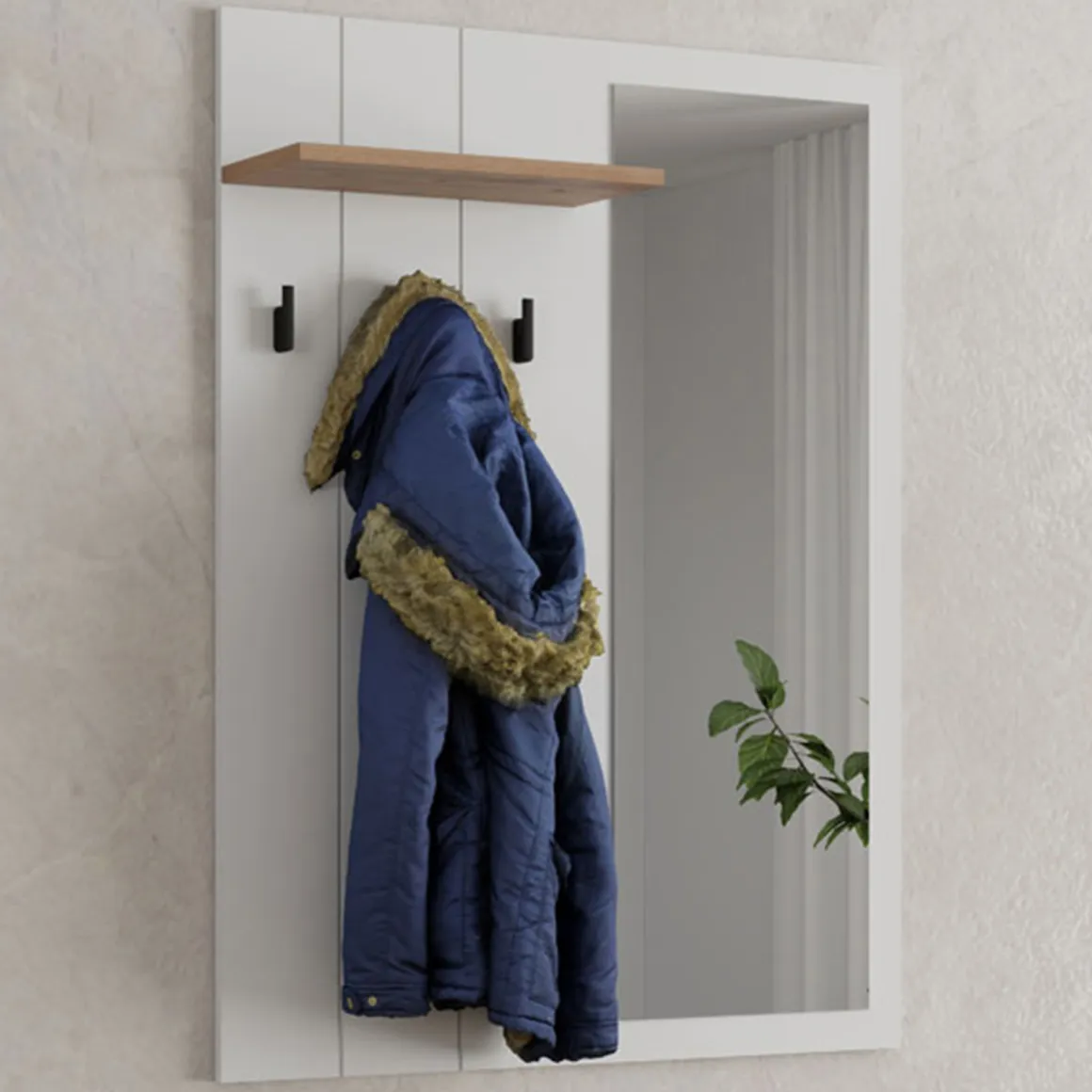 Mobili Da Ingresso > Dmora Mobile da Ingresso Bianco Marrone Rovere Specchio Incluso un Ripiano 83x29x190h cm, 2 Cassetti - Legionari Marrone, Bianco Rovere