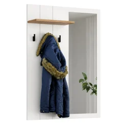 Mobile da Ingresso Bianco Marrone Rovere Specchio Incluso un Ripiano 77x20x102h cm, Appendiabiti - Kaikou