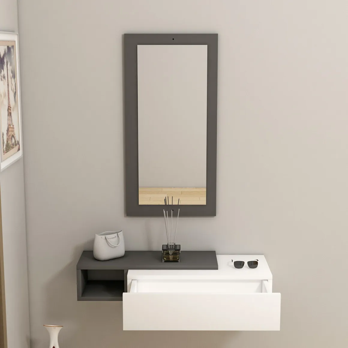 Mobili Da Ingresso > Dmora Mobile da Ingresso Bianco Nero Appendiabiti 6 Ripiani 112x35x170h cm, Apertura a Ribalta - Aiello Nero, Bianco