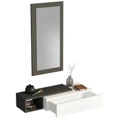 Mobile da Ingresso Bianco Nero Antracite Specchio Incluso un Cassetto 82x30x16h cm, un Ripiano - Ingria