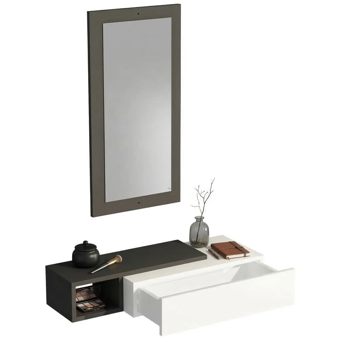 Mobili Da Ingresso > Dmora Mobile da Ingresso Bianco Nero Appendiabiti 6 Ripiani 112x35x170h cm, Apertura a Ribalta - Aiello Nero, Bianco