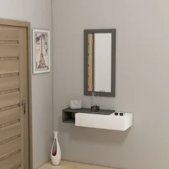 Mobili Da Ingresso > Dmora Mobile da Ingresso Bianco Nero Appendiabiti 6 Ripiani 112x35x170h cm, Apertura a Ribalta - Aiello Nero, Bianco