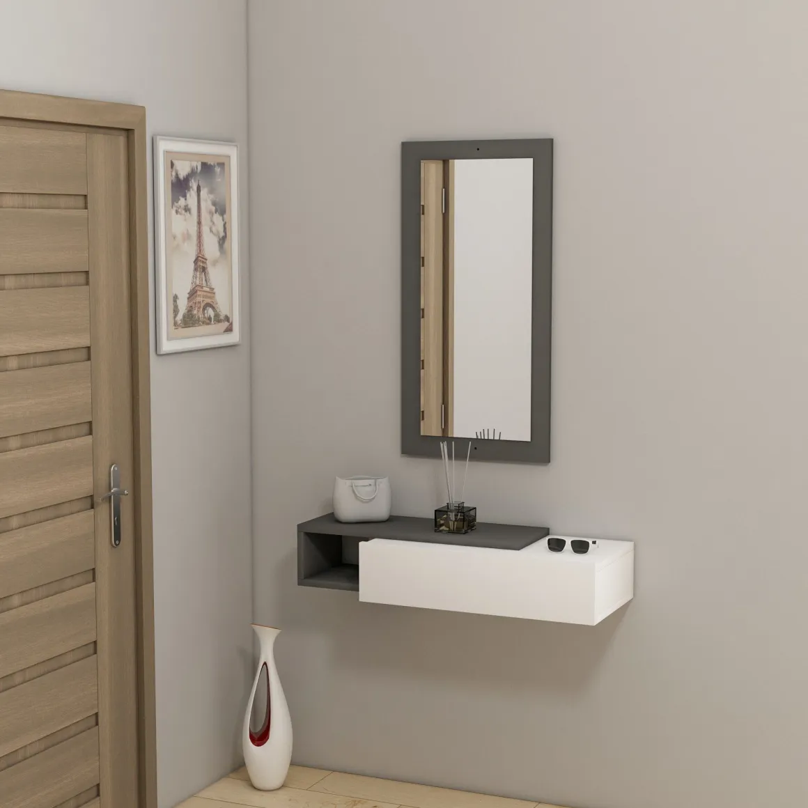 Mobili Da Ingresso > Dmora Mobile da Ingresso Bianco Nero Appendiabiti 6 Ripiani 112x35x170h cm, Apertura a Ribalta - Aiello Nero, Bianco