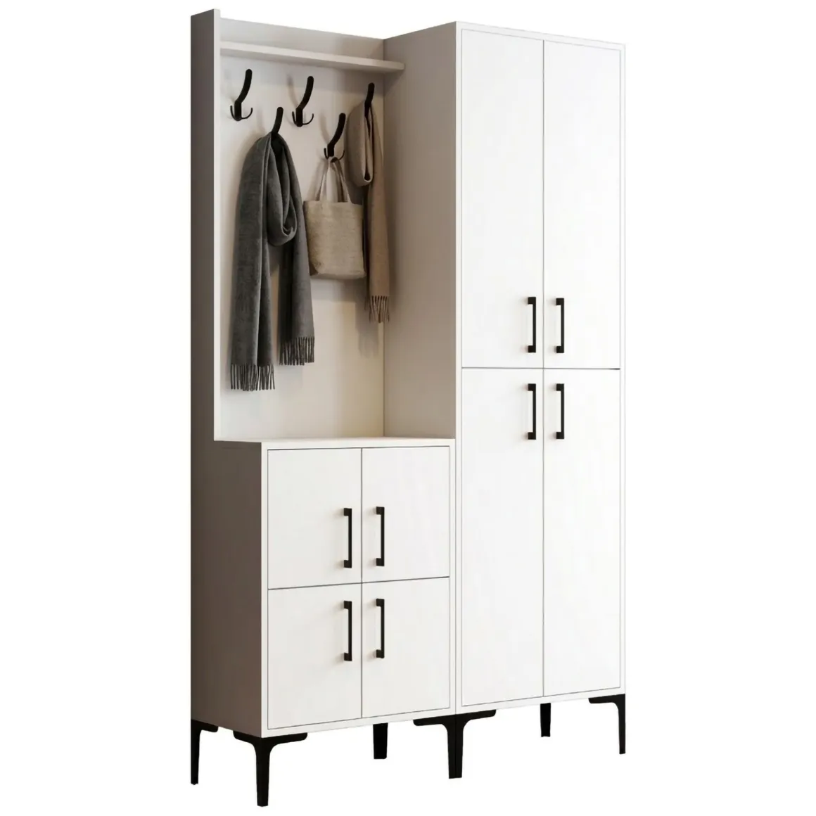 Mobili Da Ingresso > Dmora Mobile da Ingresso Bianco Nero Specchio Incluso Appendiabiti 179x37x183h cm, 11 Ripiani - Manzano Nero, Bianco