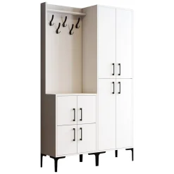 Mobili Da Ingresso > Dmora Mobile da Ingresso Bianco Nero Specchio Incluso Appendiabiti 179x37x183h cm, 11 Ripiani - Manzano Nero, Bianco