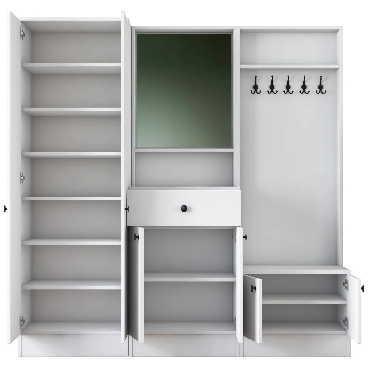 Mobili Da Ingresso > Dmora Mobile da Ingresso Bianco Nero Specchio Incluso Appendiabiti 179x37x183h cm, 11 Ripiani - Manzano Nero, Bianco