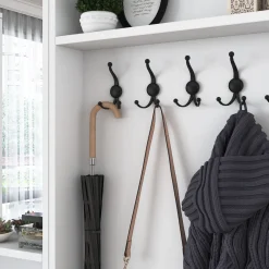 Mobile da Ingresso Bianco Nero Specchio Incluso Appendiabiti 179x37x183h cm, 7 Ripiani - Manzano