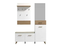 Mobili Da Ingresso > Dmora Mobile da Ingresso Bianco Opaco Marrone Rovere Nodi Specchio Incluso un Cassetto 141x35x189.5h cm, 6 Ripiani - Longa Marrone Rovere Nodi, Bianco Opaco