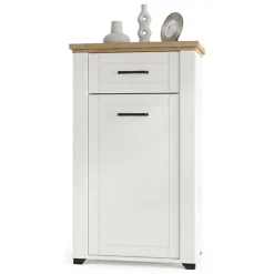 Mobile da Ingresso Bianco Opaco Marrone Rovere un Cassetto 2 Ripiani 60.5x41x105h cm, Un'anta - Rogeno