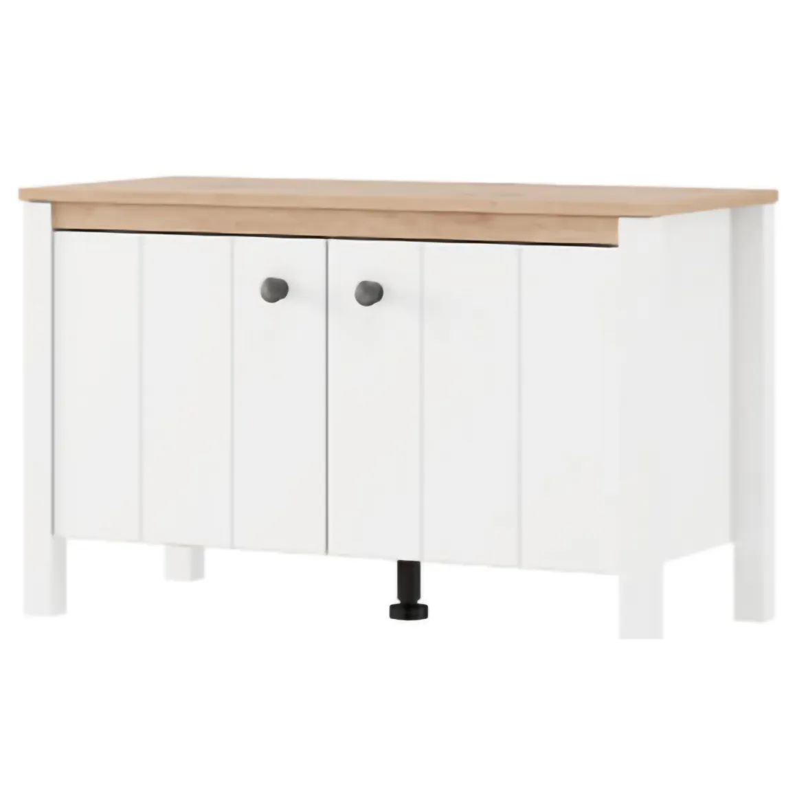 Mobile da Ingresso Bianco Opaco Marrone Rovere un Ripiano 2 Ante 86x40x54h cm, Anta Effetto Rigato - Tekapo
