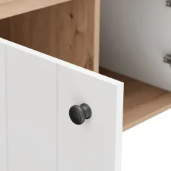 Mobile da Ingresso Bianco Opaco Marrone Rovere un Ripiano 2 Ante 86x40x54h cm, Anta Effetto Rigato - Tekapo