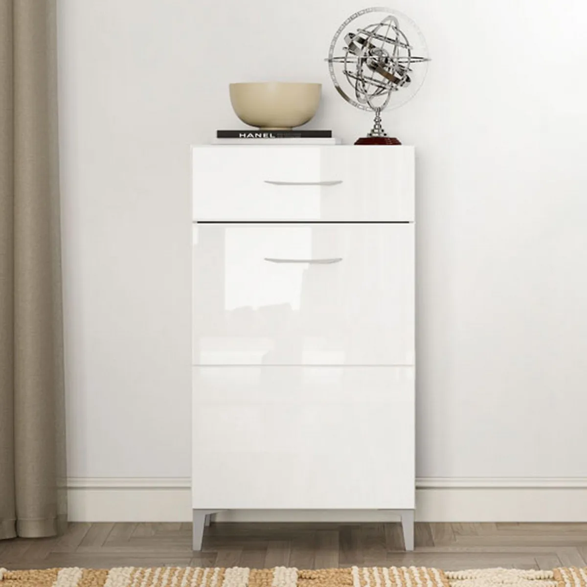 Mobili Da Ingresso > Dmora Mobile da Ingresso 2 Ripiani un Cassetto 58x35x104.5h cm, Un'anta - Ossona Bianco
